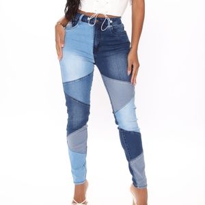 Patchwork Denim High Waisted Skinny Jeans Pants